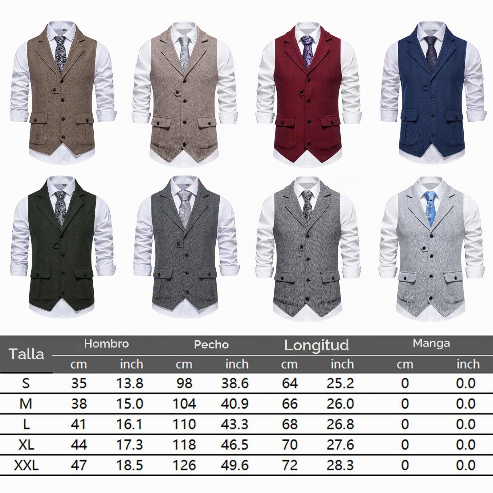 MakingDa Chaleco formal para hombre, sin mangas, cuello en V, de tweed, para negocios, casual, con bolsillo