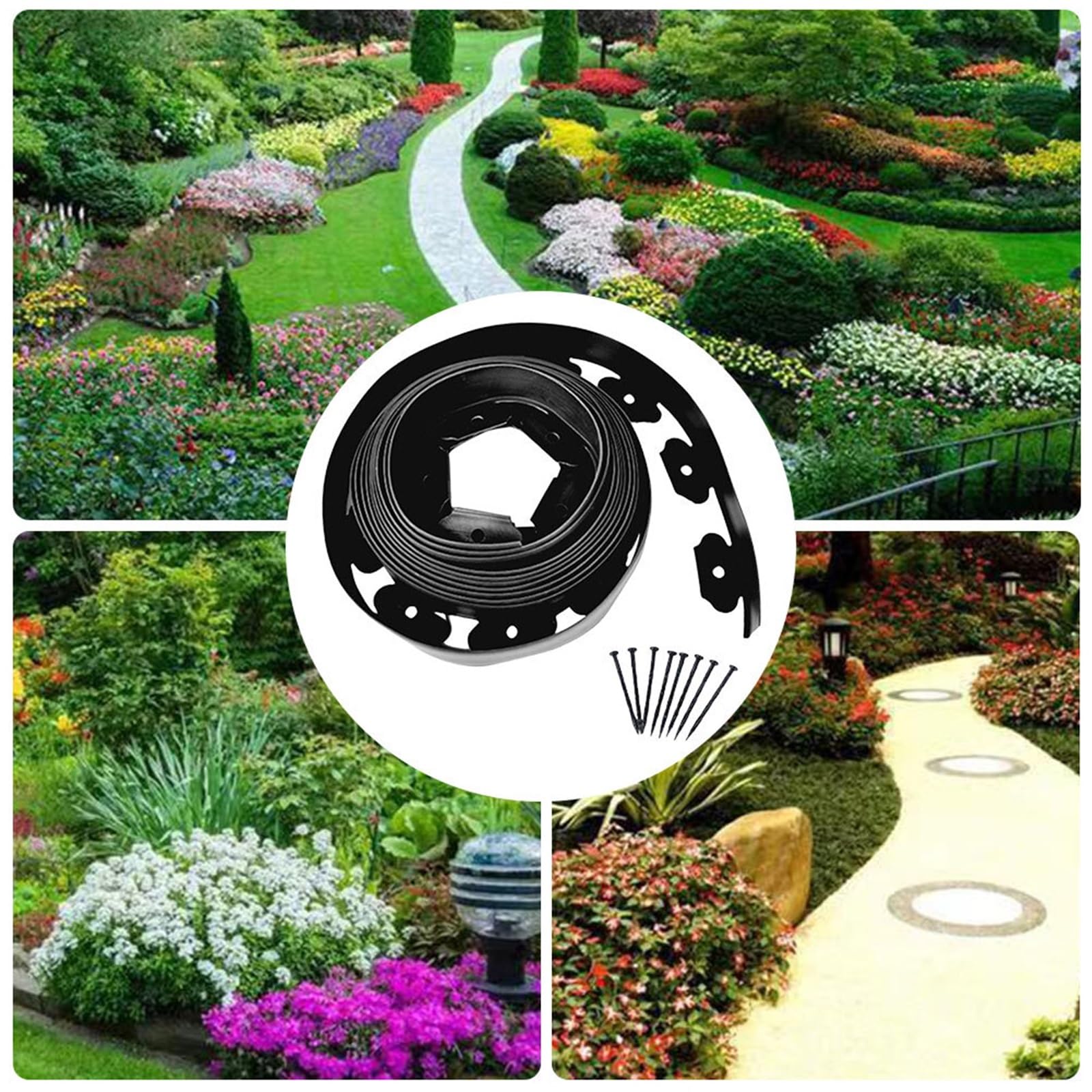 Bordura de Jardín de Plástico 5M/10M Garden Plants Border Barrier Lawn Plastic Edging for Outdoors Courtyard Grass Stone Isolation Belt(Black 10m)