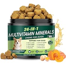 24-in-1 Dog Vitamins and Supplements, Dog Multivitamin Chewable with Chondroitin Probiotics Omega-3 Glucosamine for Dogs Skin Coat Hip and Joint Heart Gut Liver Brain Eye Immune Support, 90 Chews