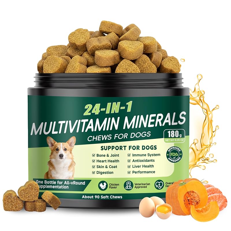 Multivitamínico para Cães 24-in-1 Mastigável EIZA com Ômega 3, Probióticos e Glucosamina, 90 unidades