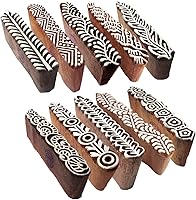 RoyalKraft Mehndi Print Blocks: Set of 10 Stylish Border Wooden Stamps for Fabric, Paper, Henna, Clay & Crafts