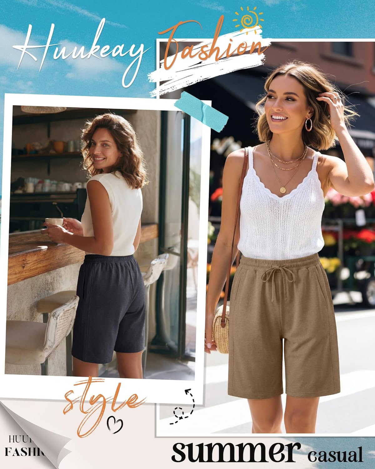 Huukeay 4 Pack Bermuda Shorts for Women Drawstring Elastic Waist Sweat Casual Wide Leg Long Shorts