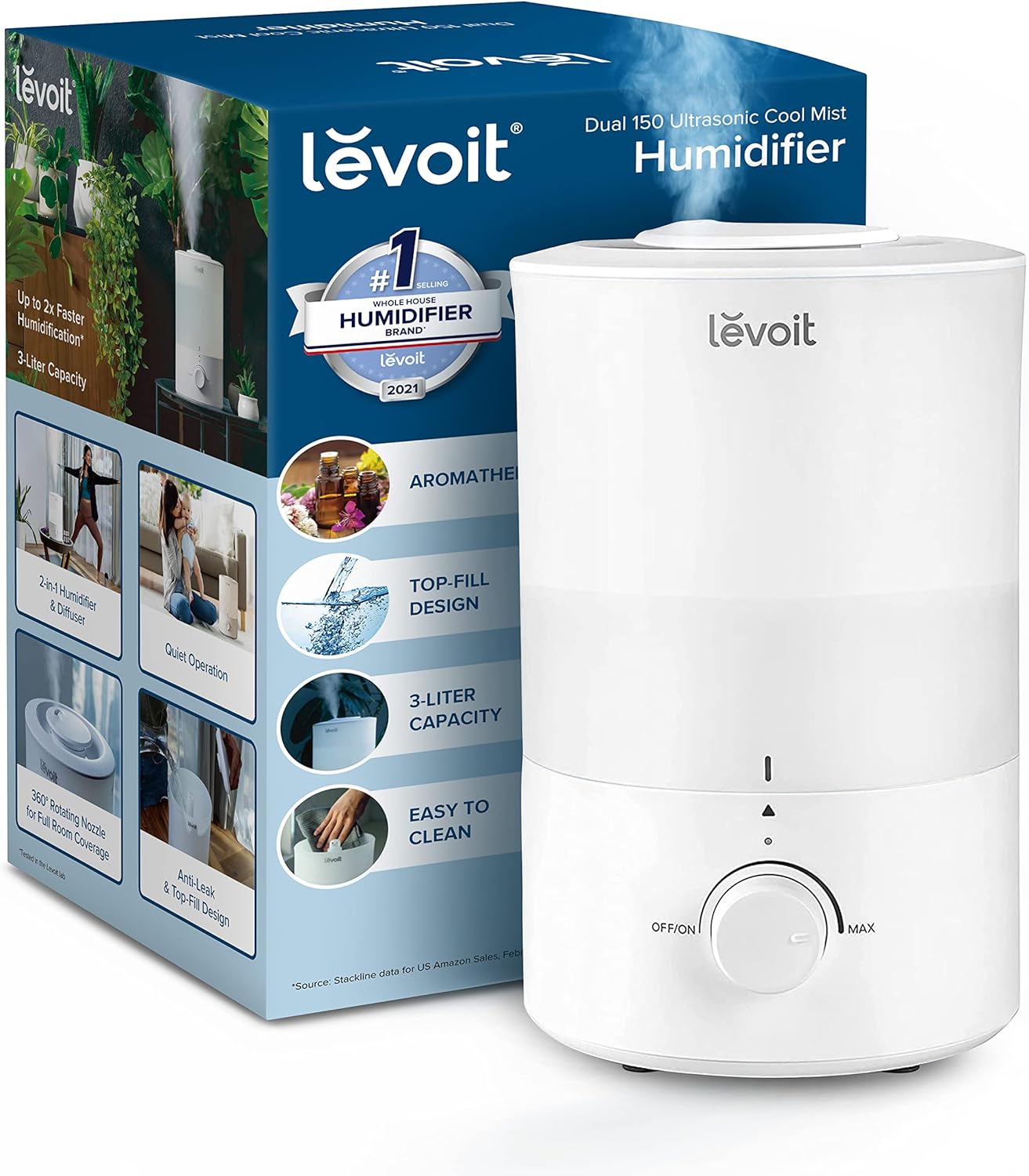 LEVOIT Humidifiers for Bedroom Large Room, 3L Cool Mist Top Fill Oil  Diffuser for Baby Nursery and Plants, 360° Nozzle, Quiet Rapid  Humidification for ...