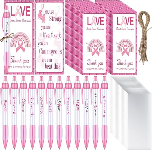 Miniatura 1 de 50 juegos de bolígrafos de concientización sobre el cáncer de mama, juegos de regalo, bolígrafos de cinta rosa, regalos de apoyo a granel, regalos