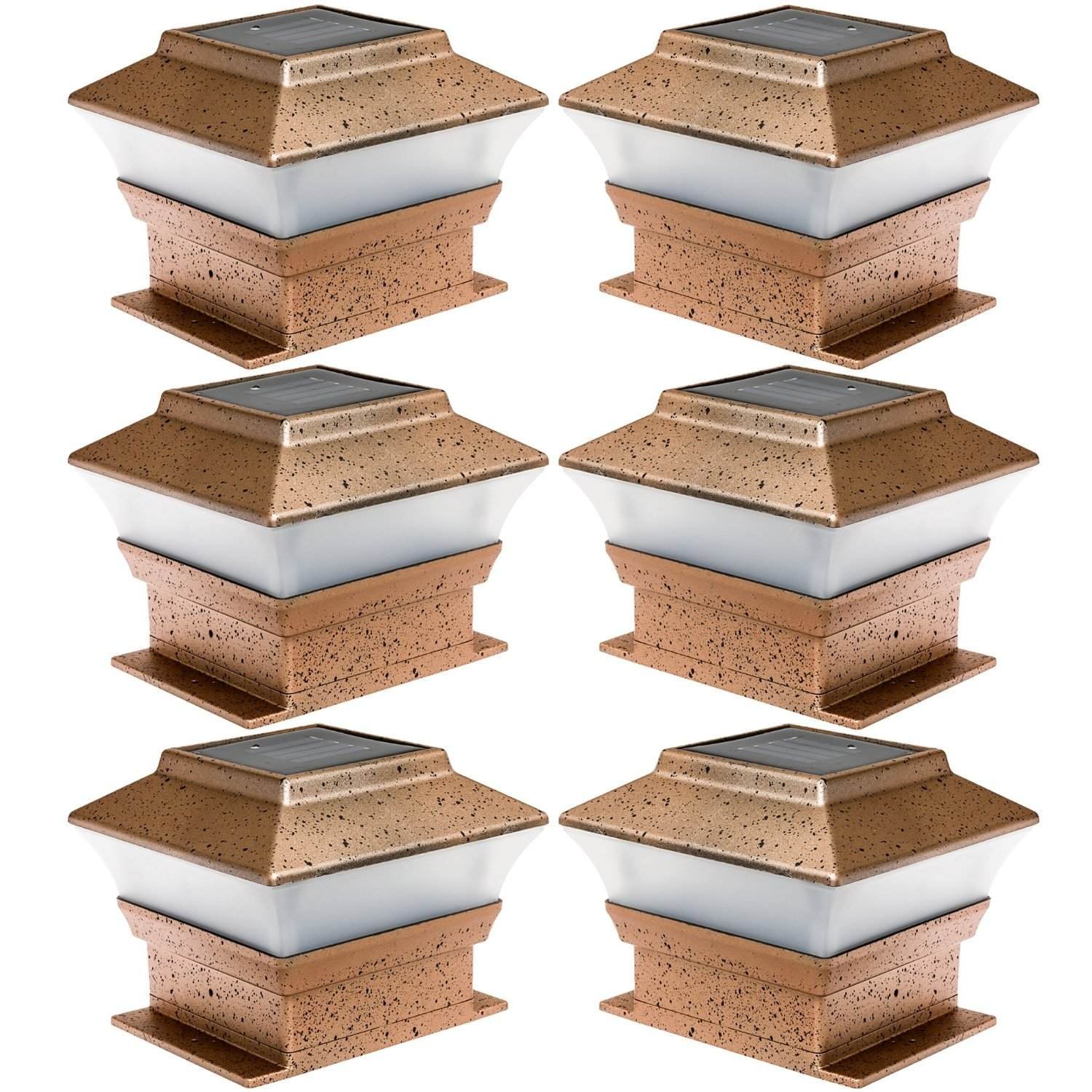 Xiong's Trading 6 Pack Solar Powered Copper Outdoor Garden Deck Patio Fence Pathway Post Light