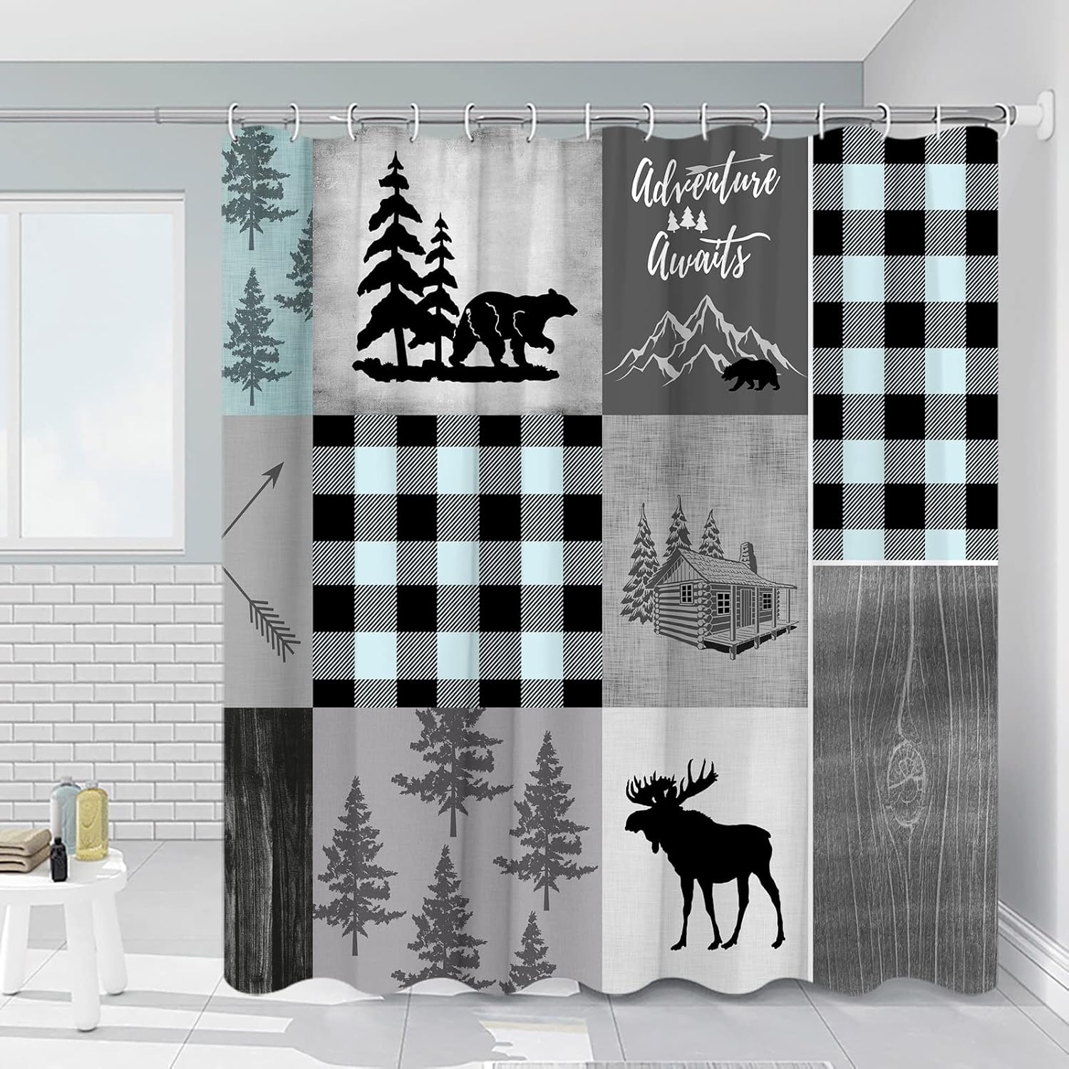 Cabin Shower Curtain Rustic Bear Moose Bathroom Curtains
