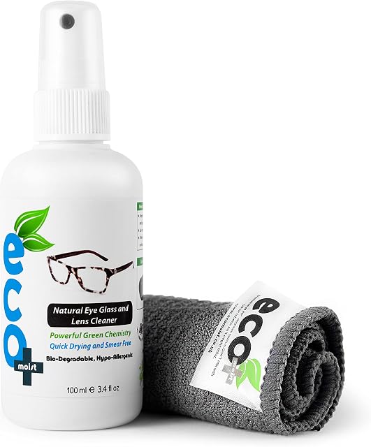 Ecomoist Natural Lens Eyeglass Optical Cleaner 100ml Ecofriendly Microfibre Towel Sun Reading glasses Does not harm the Coating of Glass Lens