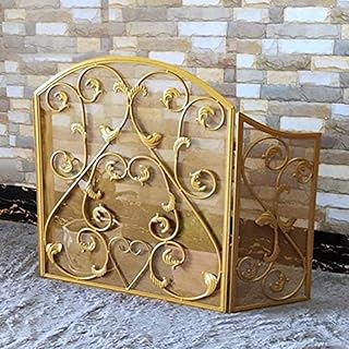 Spark Protection Small 3 Panelled Gold Iron Fireplace Screen With Metal Mesh Cover, Fire Spark Guard For IndoorOutdoor, Tall 70cm Metal Mesh Fire Screen,Gold,Amazing45
