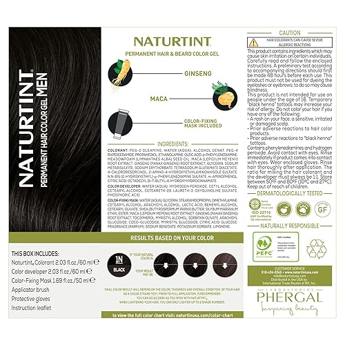 Miniatura 4 de Naturtint Tinte permanente para el cabello para hombre, color negro 1N para cabello, barba y bigote (paquete de 1), sin amoníaco, hasta el 100% de