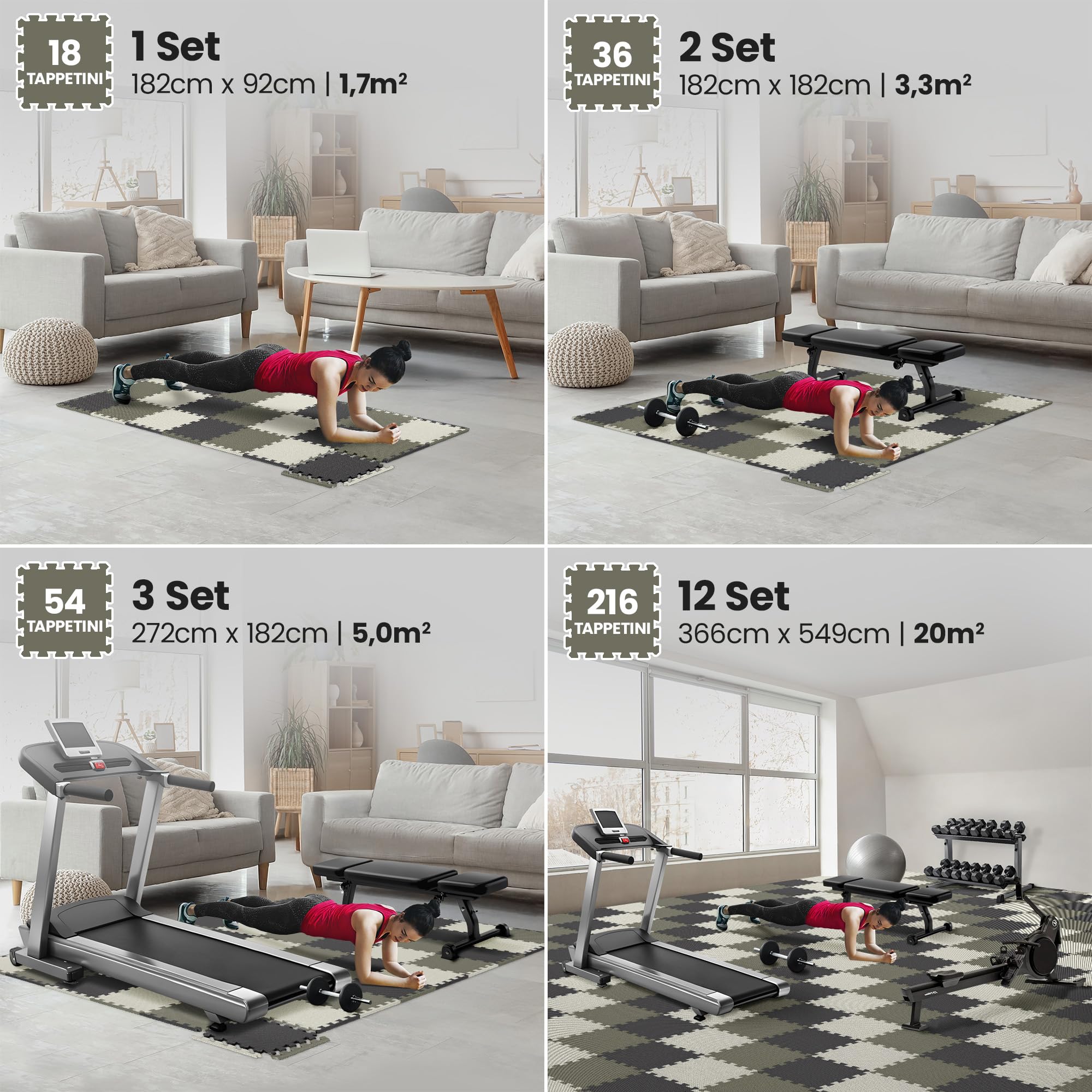 bemaxx Tappeto Palestra Tappetino Fitness da Ginnastica a Puzzle EVA | Pavimento Protettivo Incastro Tatami Allenamento Protezione Sport, Materassino Mattonella Pavimentazione per Home Gym Manubri