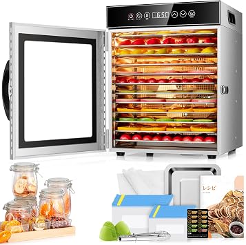 KWASYO Food Dryer, 12 Tier Food Dryer, Stainless Steel, Vegetable Dryer, Jerky Maker, Newest Type, Large Capacity, High Efficiency, Additive-Free, Dry Potatoes, Dry Food, Dry Fruits, Dryer