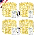 4Pack 80FT 240LED Fairy Lights Battery Operated with Remote & Timer | 8 Modes Twinkle String Lights Battery Powered Indoor Outdoor Waterproof for Bedroom Wedding Classroom Christmas Décor