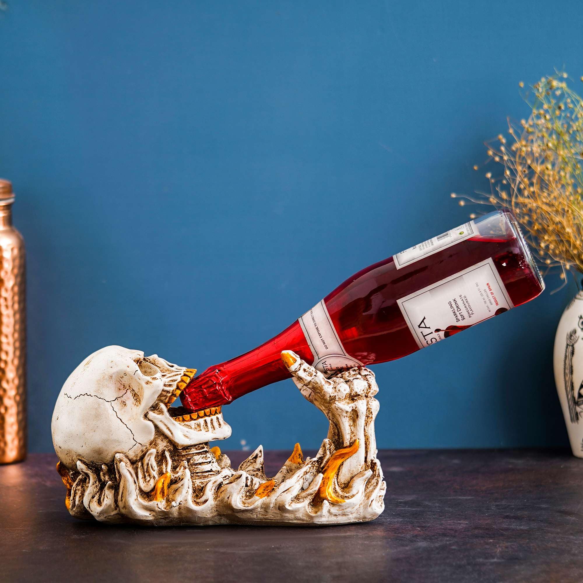 ARTISATARRU Wine Racks Wine Bottle Holder Skull Sculpture Wine Bottle Holder Decorative Ployresin Cranium Gift Ornament Accessories Wine Racks Bottle Rack