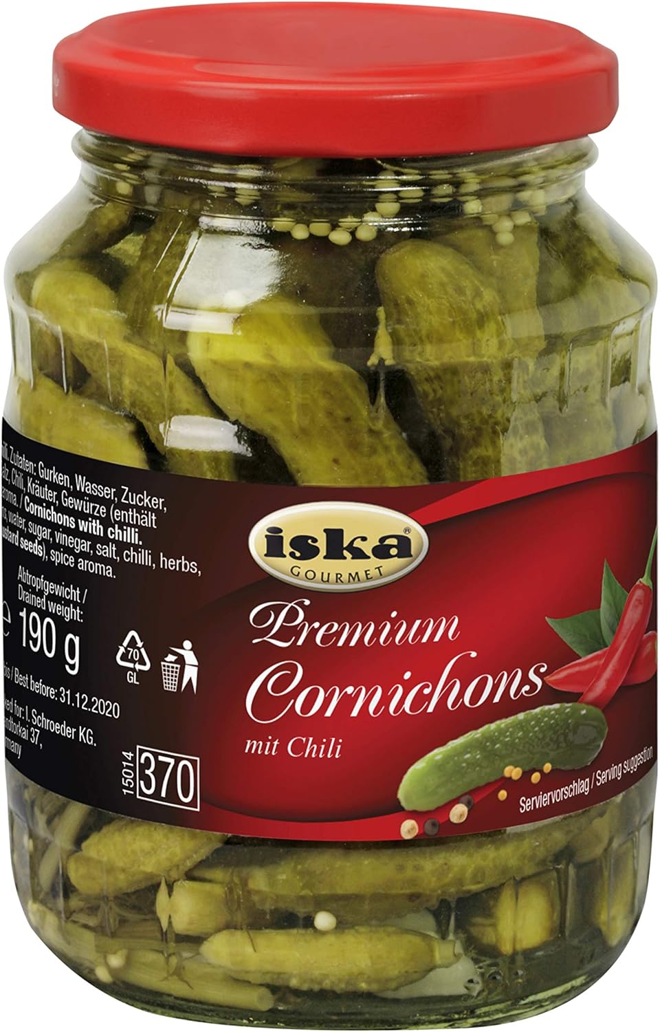 ISKA Gourmet Cornichons with Chilli Pack of 12 (12 x 190 g) Amazon.co
