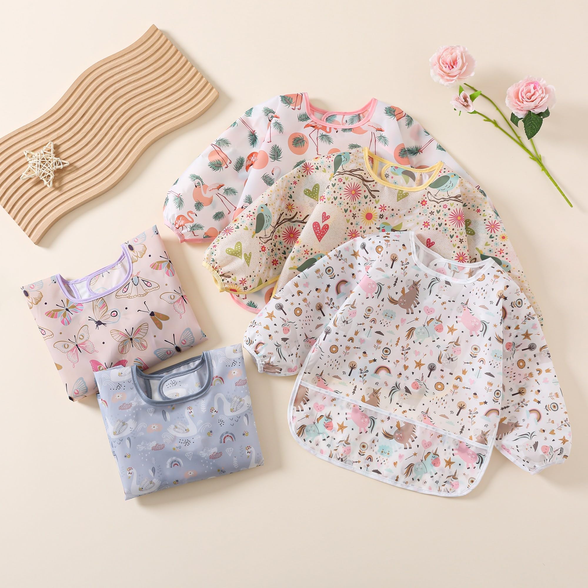 5pcs Bébé Bavoir Manches Longues Imperméable Enfant Bavoir Tablier 3 à 30 Mois