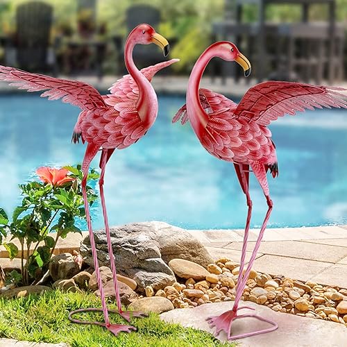 Miniatura 7 de Natelf Pink Flamingo Yard Decorations, Tall Birds Garden Statues and Sculptures, Metal Lawn Art Ornaments for Outdoor Patio Backyard, Set of 2