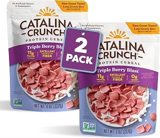 Catalina Crunch Protein Cereal - Sugar Free Breakfast Cereal with 11g of Protein - Gluten Free, Keto Friendly - Triple Berry Blast - 8 oz. Bag (Pack of 2)