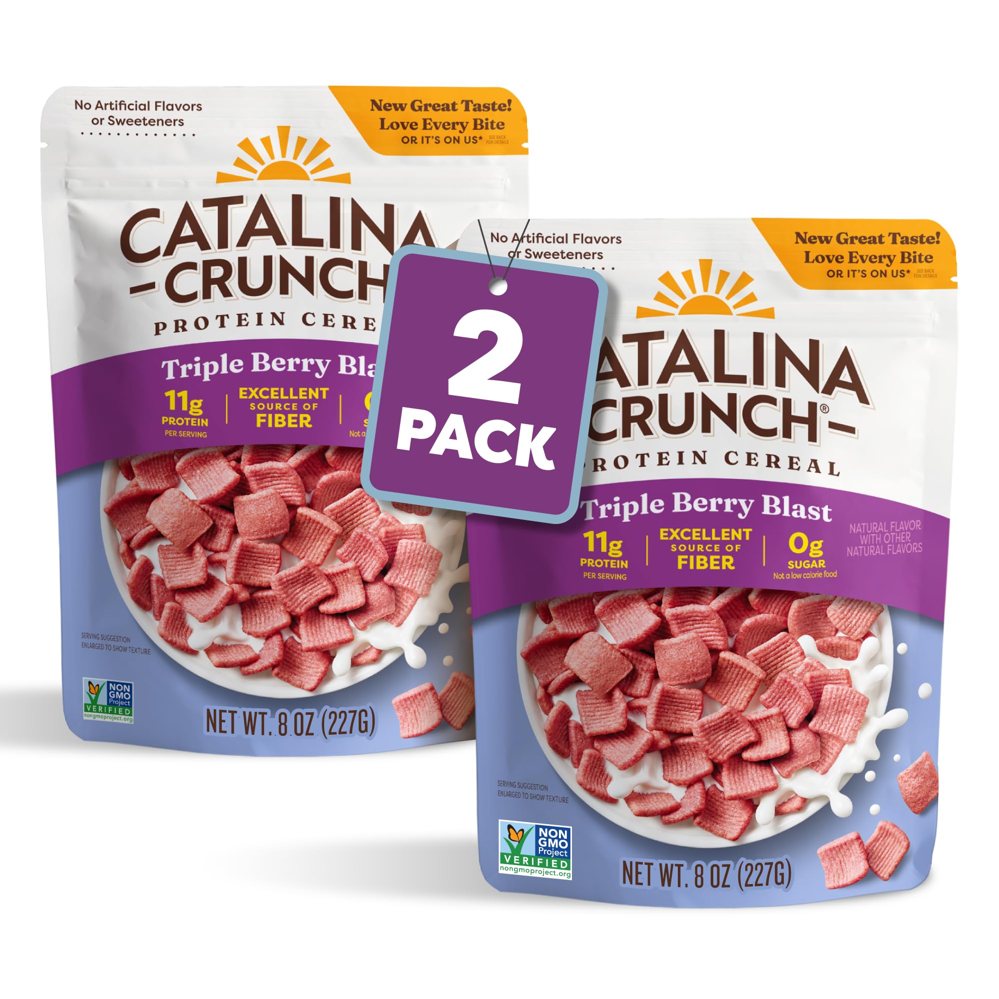 Catalina Crunch Protein Cereal - Sugar Free Breakfast Cereal with 11g of Protein - Gluten Free, Keto Friendly - Triple Berry Blast - 8 oz. Bag (Pack of 2)