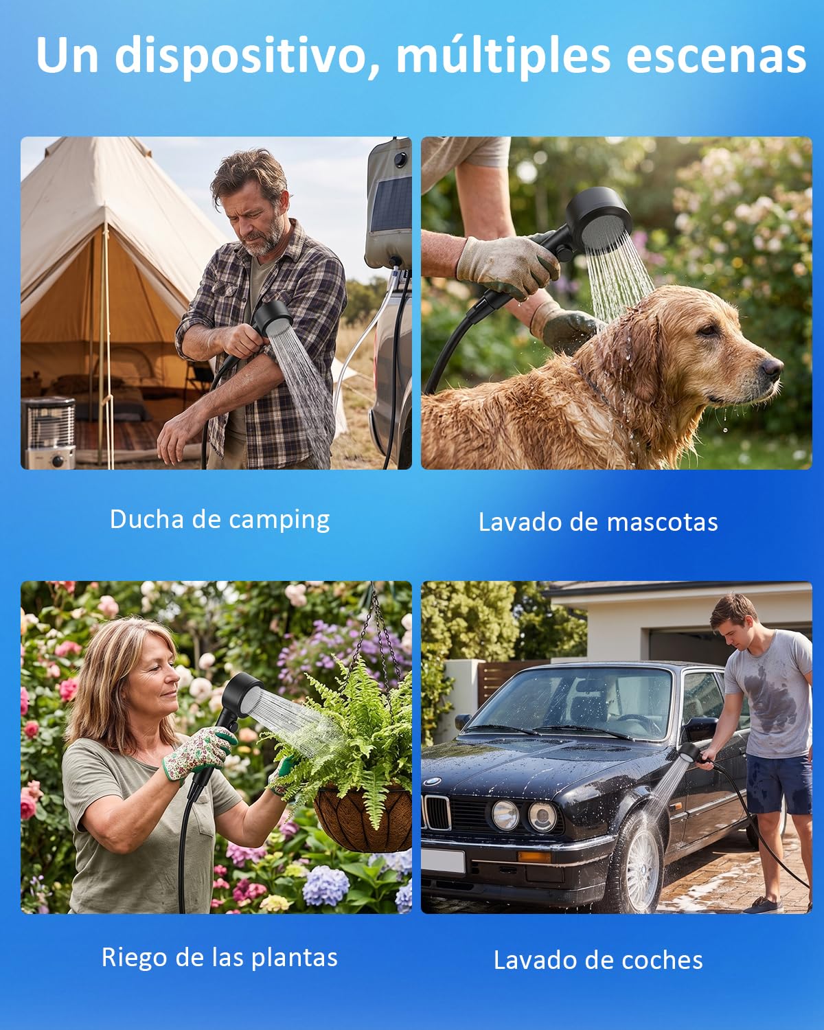 Spopal Ducha Portátil Camping, [8000mAh Batería] [Luz Nocturna] Recargable Ducha Camper, Pantalla Led Inteligente, IPX8 Impermeabilización, 5 Velocidades, para Camping, Viajes, Mascota Limpia