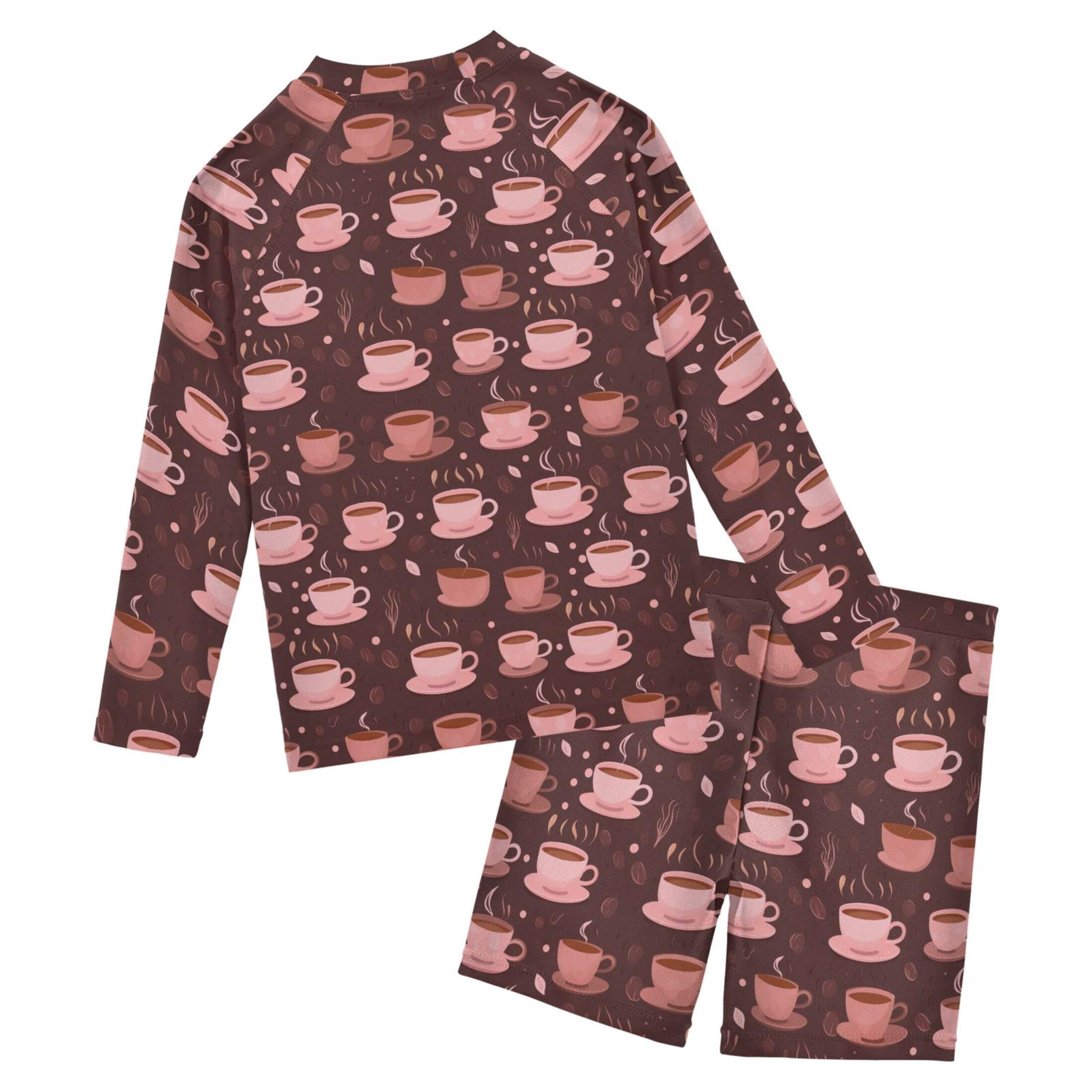 Coffee Glass Baby Boys' Toddler Long Sleeved Rashguard Swim Bathing Suit Set B0402479