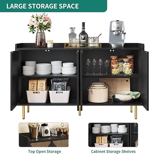 Miniatura 5 de YITAHOME Armario buffet con almacenamiento, aparador de 55 pulgadas, gabinete de almacenamiento moderno para barra de café con puertas de diseño