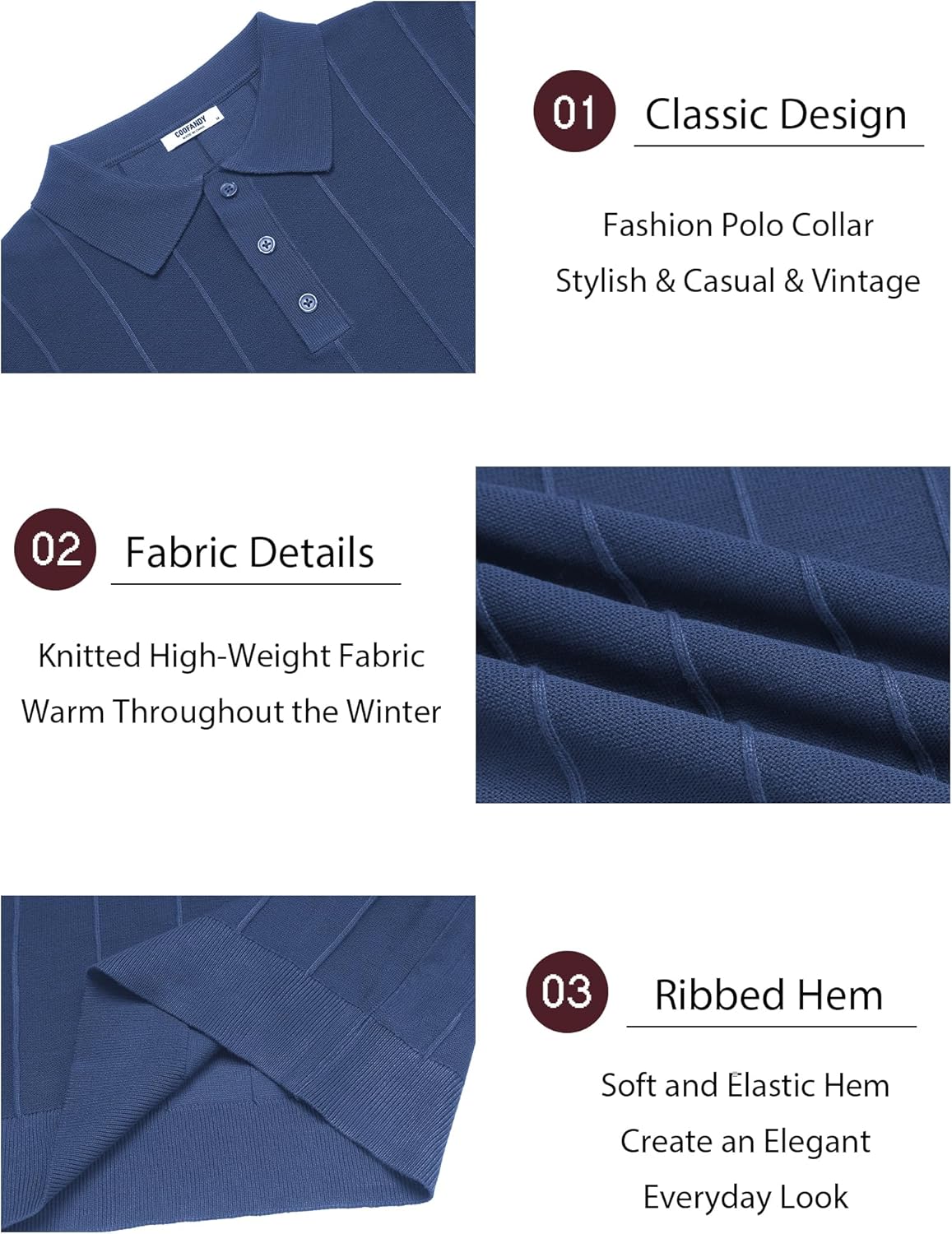 COOFANDY Mens Knit Long Sleeve Polo Sweater Business Casual Collared Golf Sweaters Ribbed Textured Activewear Polos - Image 4