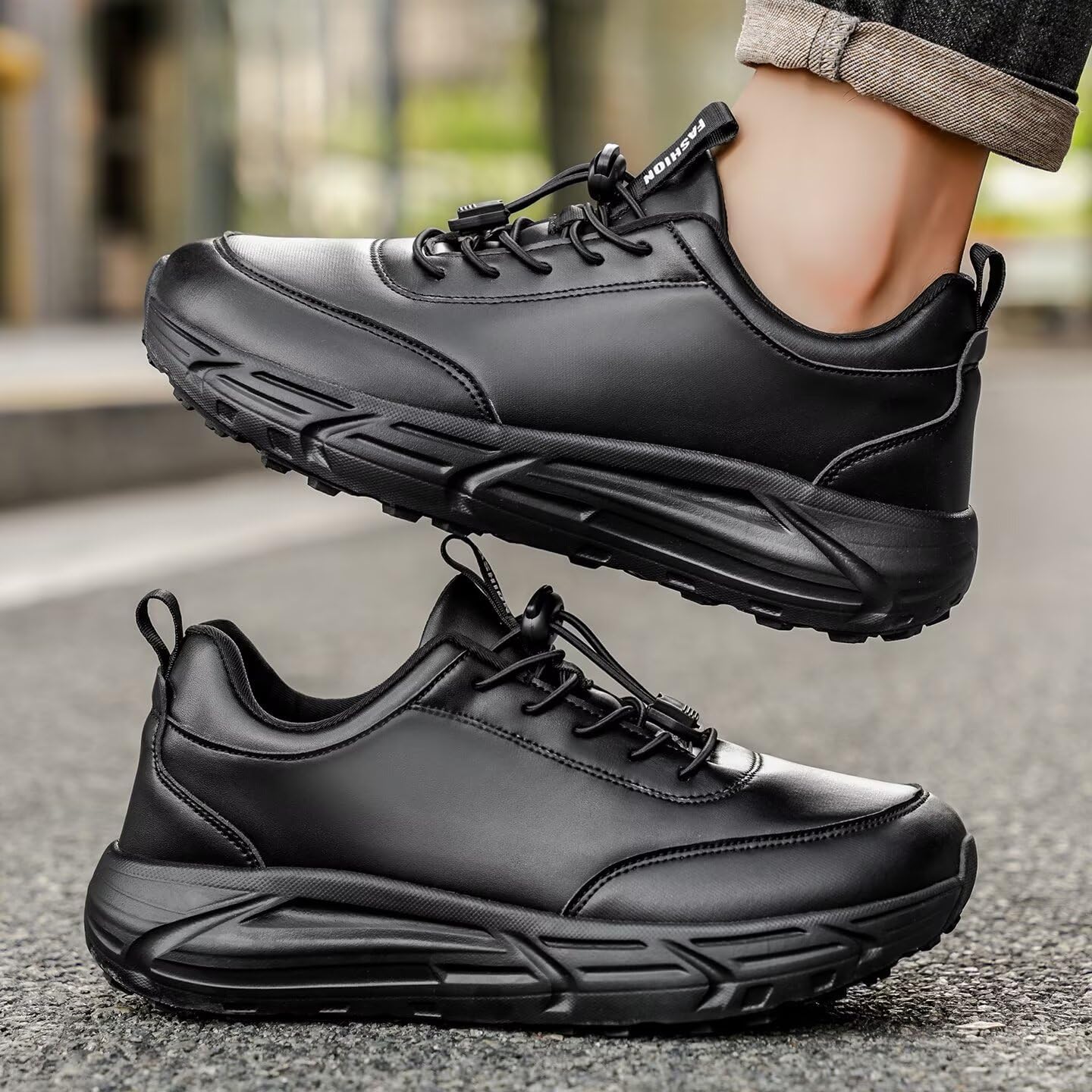 Men's Wide Toe Box Road Running Shoes PU Leather Jogging Walking Couple Sport Gym Big Size Sneakers