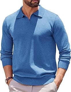 COOFANDY Long Sleeve Polo Shirts for Men Knit Polo Sweater Lightweight Ribbed Pullover Sweater