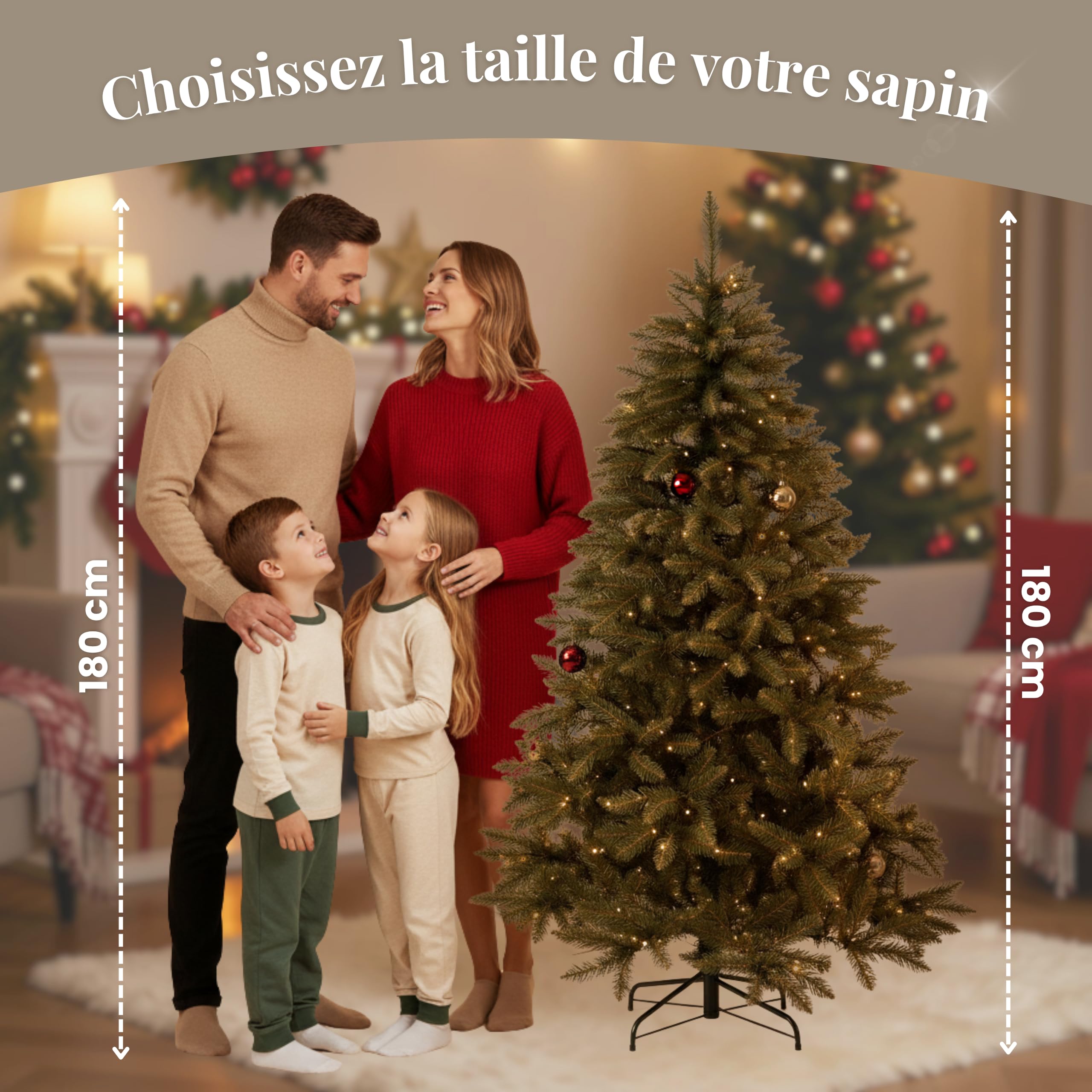 SPRINGOS Sapin de Noël en épicéa du Caucase 180 cm artificiel fabriqué en UE Support en plastique, Vertes