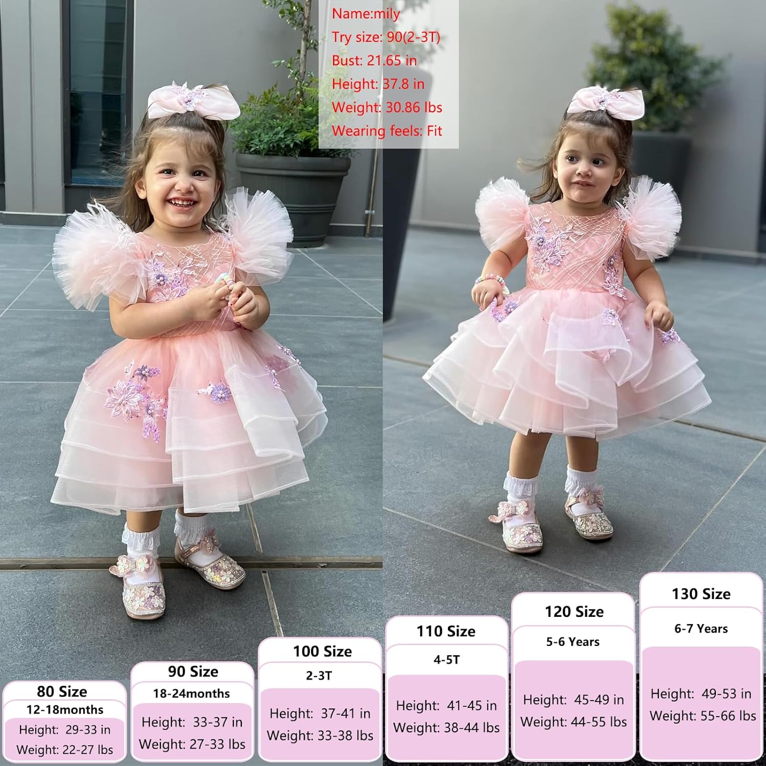 Princess Baby Girls Flower Pageant Dress Toddler Girls Birthday Party Dresses for Kids 1-7 Years - Image 4