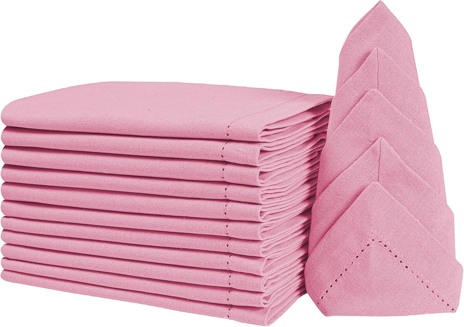 Goroly Home Decorative Cloth Dinner Napkins Hemstitched, Wedding, Cocktail & Party Napkins, Mitered Corners, Machine Washable, 12 Elegant Table Napkins for Special Occasions - 18x18 Inch - Baby Pink