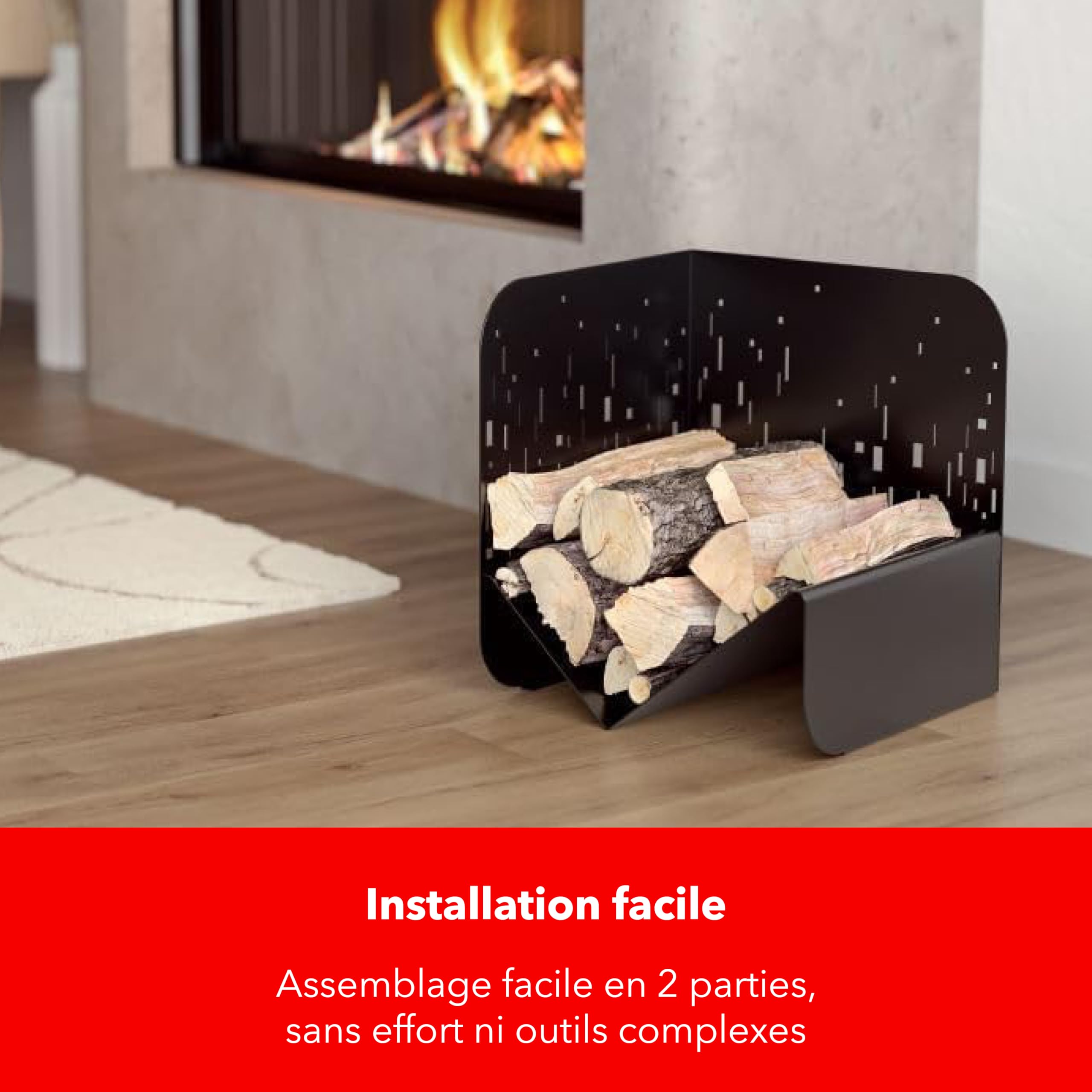THIRARD - Porte-Bûches Bristol - Acier - Finition Époxy - Rangement Pratique - Pour Bûches 40 cm Max - À Assembler - Fixations Fournies - Utilisation Intérieure et Extérieure - Noir