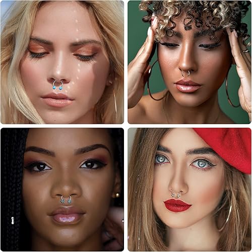 Miniatura 7 de Viallct 3 anillos de tabique de 16 G, herradura, nariz, cartílago, hélix, aretes de acero quirúrgico 316L, mariposa, nariz, aro de oreja, piercing