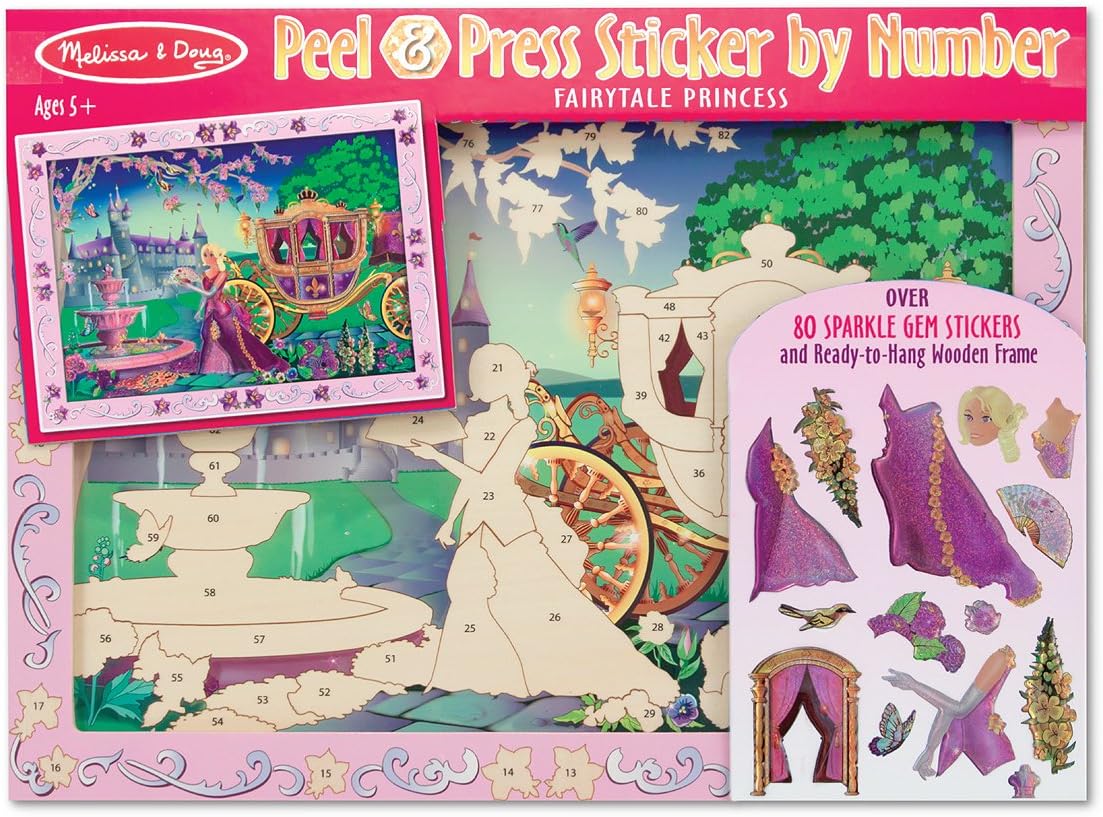 Melissa & Doug Peel and Press Sticker by Number Activity Kit: Fairytale Princess - 80+ Stickers, Frame
