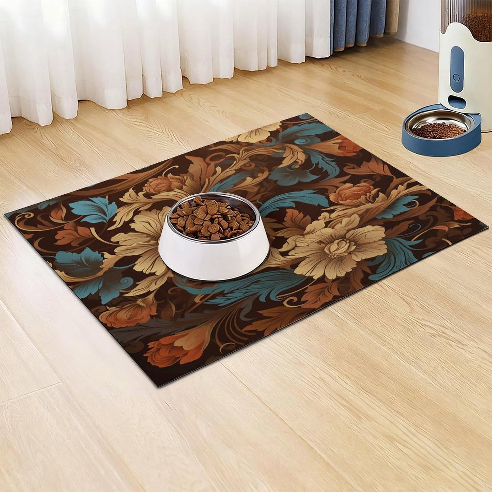Lot de tapis de nourriture pour chat avec motif floral - Tapis d'alimentation antidérapant pour chien - Facile à nettoyer pour la nourriture et l'eau - 61 x 81,3 cm