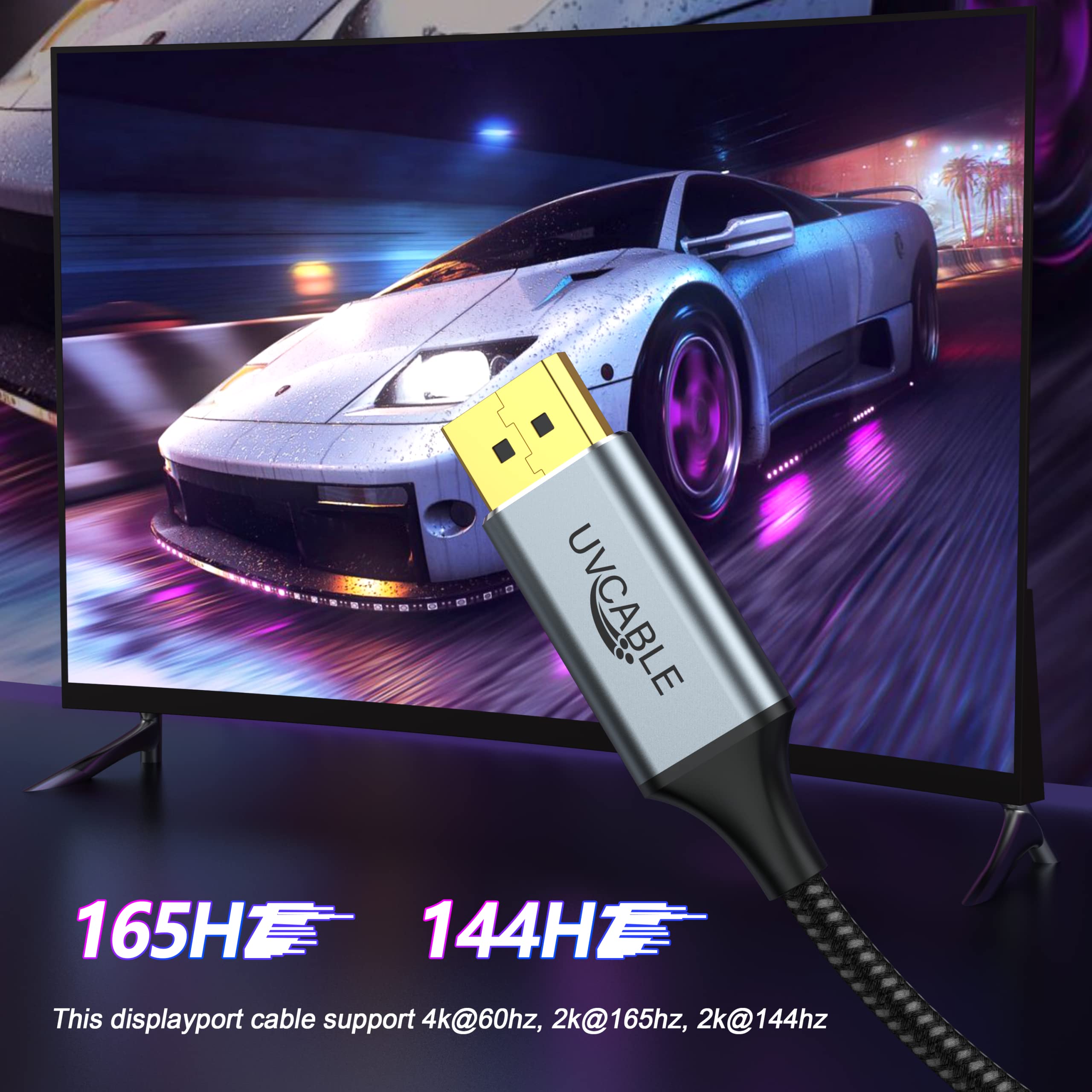 Cavo DisplayPort da 1,8 m, confezione da 10 cavi DP 2K a 165 Hz, 144 Hz, 4 K a 60 Hz, cavo per display ad alta velocità placcato oro 144 Hz, per docking station, monitor da gioco, scheda grafica, TV,