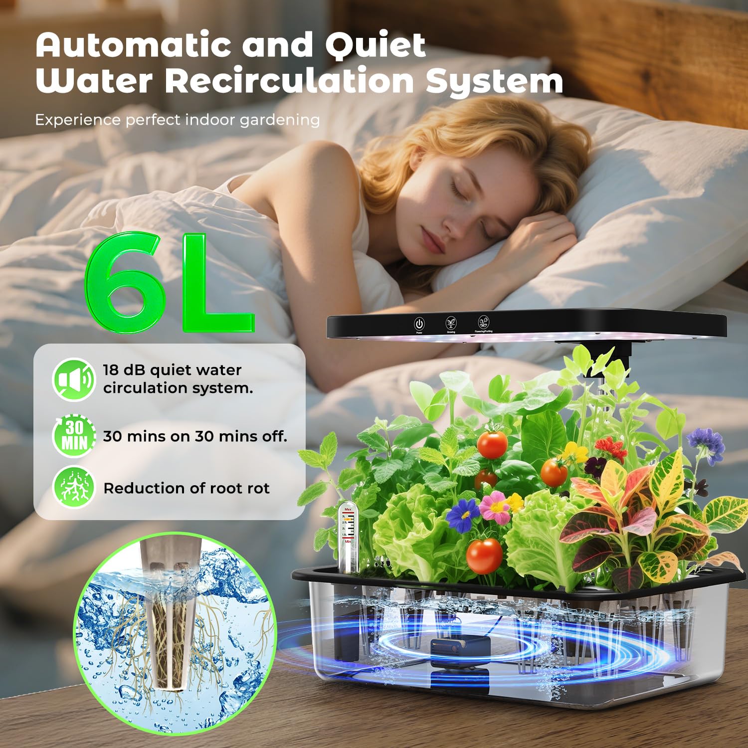 Kit sistema di coltivazione idroponica in acciaio inossidabile per giardino interno: 15 baccelli da giardino con luce a spettro completo da 24 W, sistema di giardinaggio idroponico con pompa