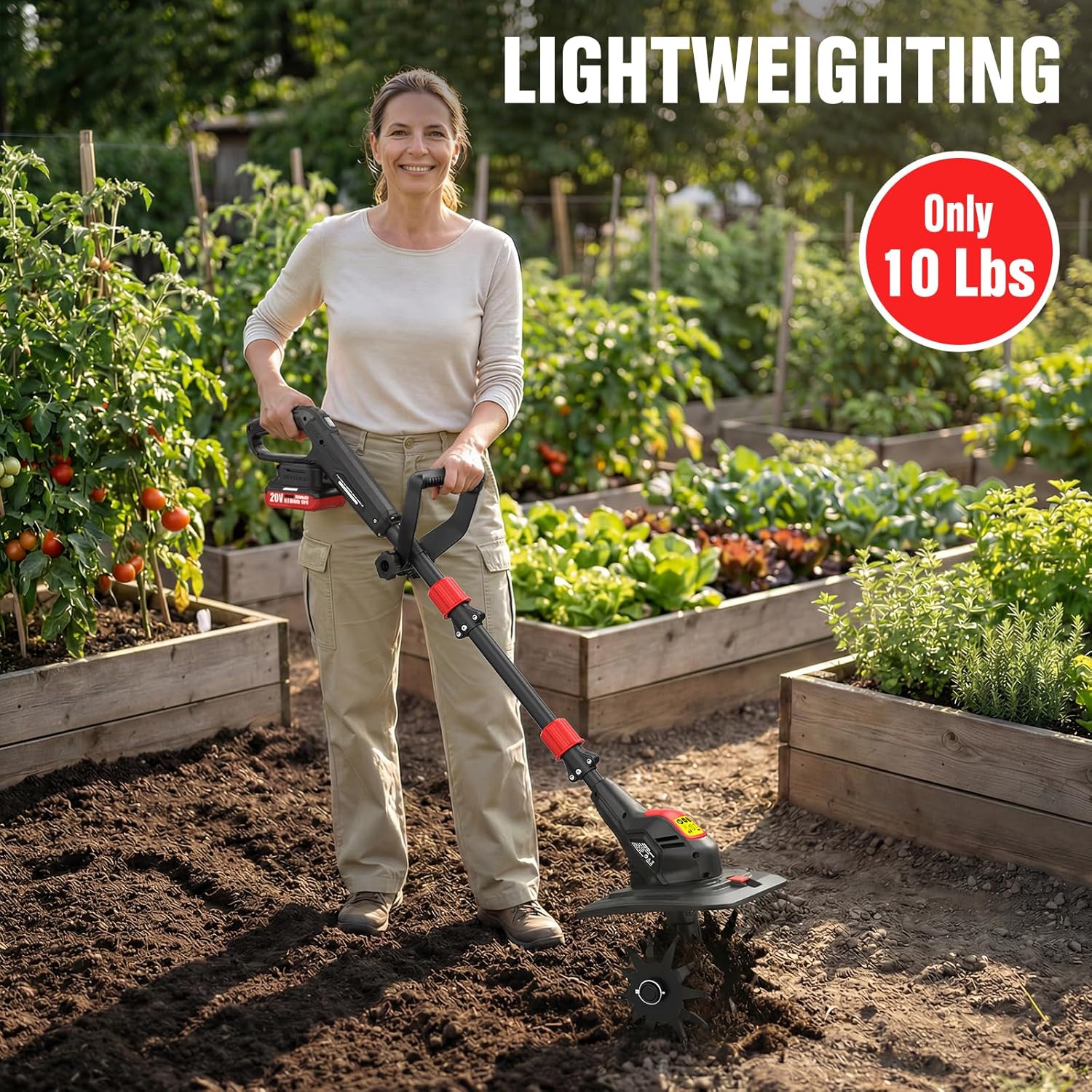 EWORK 20V Cordless Tiller Cultivator with 2×2.0Ah Batteries & Fast Charger,9" Width 7" Depth Electric Garden Rototiller for Yard Lawn Soil Cultivation