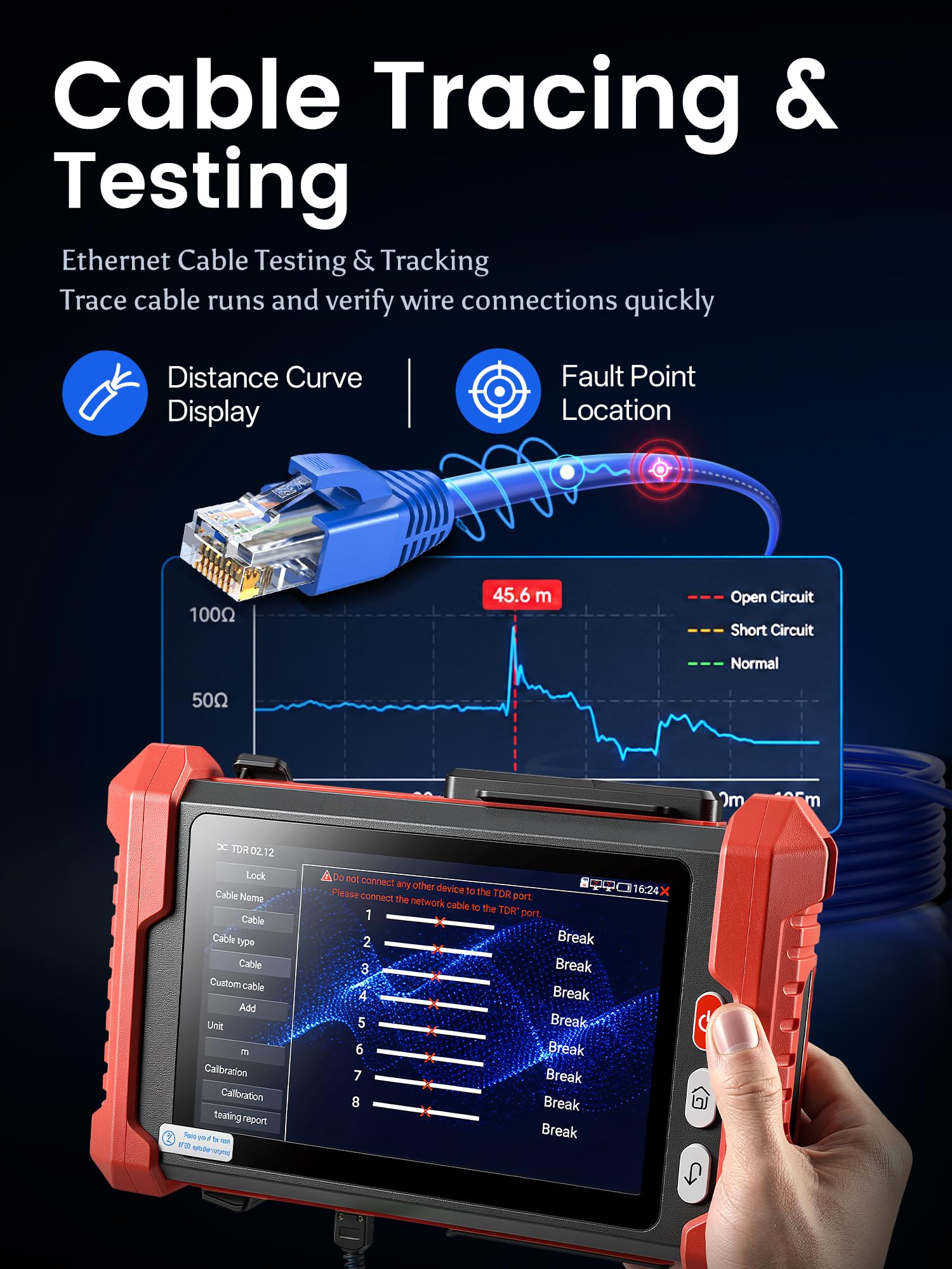 NOYAFA CCTV-Tester, 8 Zoll IPS Touchscreen, IP/CVBS/AHD/TVI/CVI Kamera Tester, 4K Video, PoE/12V/24V Ausgang, TDR Kabellängentest, Kabel-Tracker (optional), WiFi, RS485, NF-IPC728
