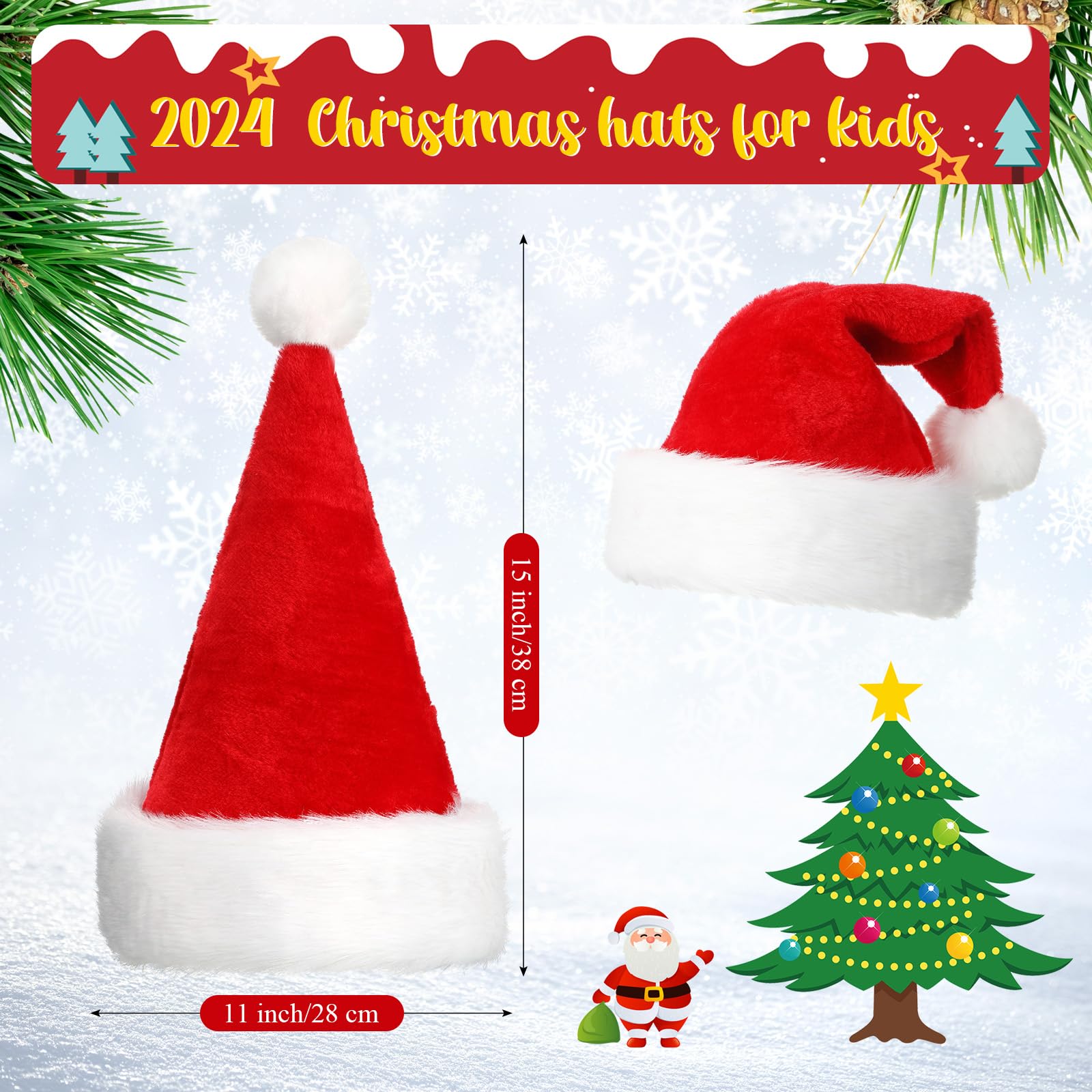Hestya 2 Pcs Santa Hat Christmas Hat for Kids Boys Girls Children Christmas Hats Thicken Comfortable Velvet Santa Claus Hat Soft Plush Xmas Holiday Hat for Christmas New Year Theme(Red) - Image 2