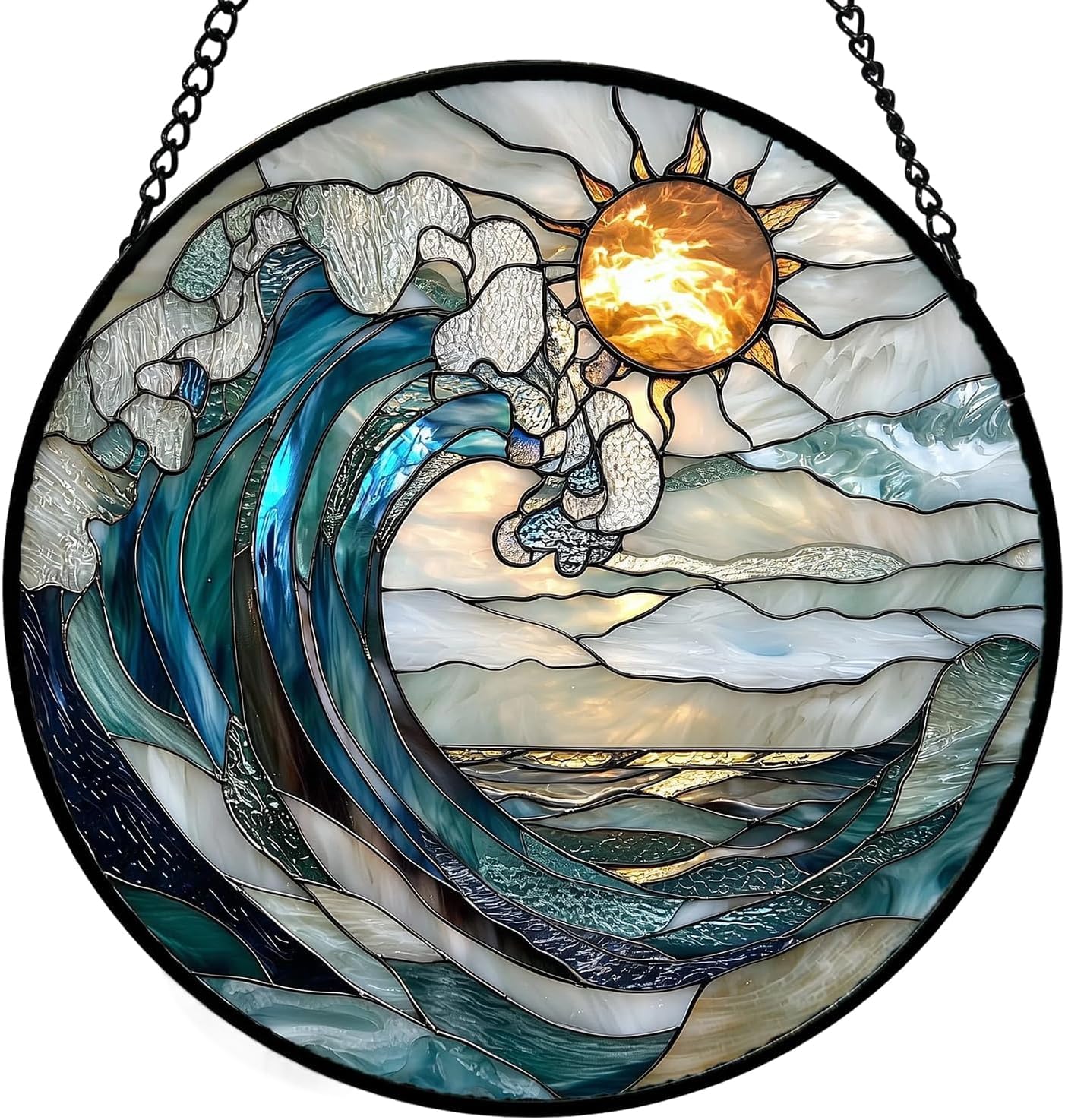 Minwegi Multicolor Sun Catcher, Acrylic Ocean Theme Hanging Ornament With Pre-Installed Chain - 20Cm Diameter, Easy To Install Home Decoration