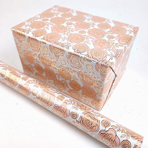 Miniatura 3 de LDGOOAEL Mini rollo de papel de regalo pequeño y corto (17 pulgadas x 32.8 pies), rosa rosa con lámina metálica para vacaciones, día de la madre,