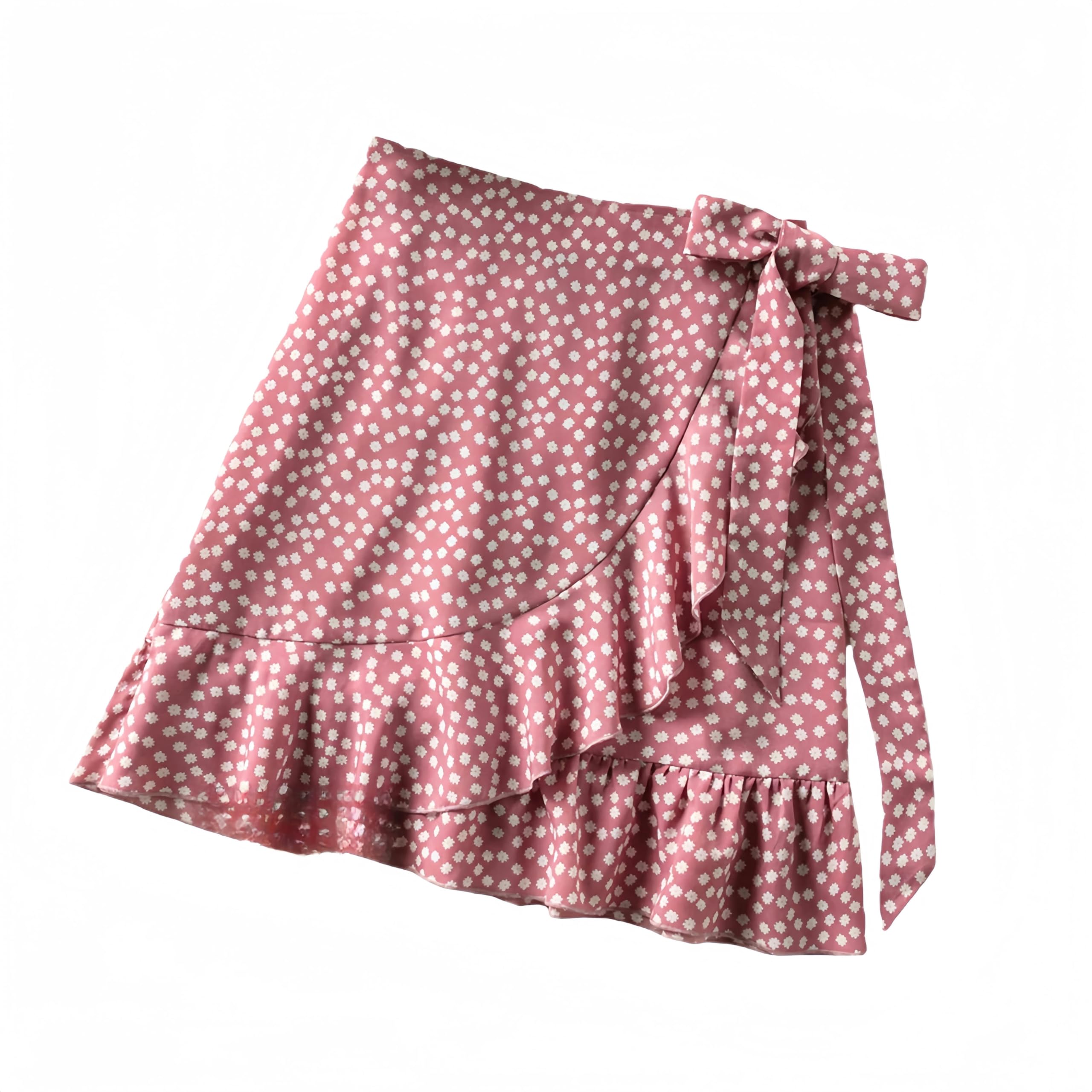 Falda corta para mujer, diseño de lunares, con lazo floral, corta, holgada, con volantes, media falda