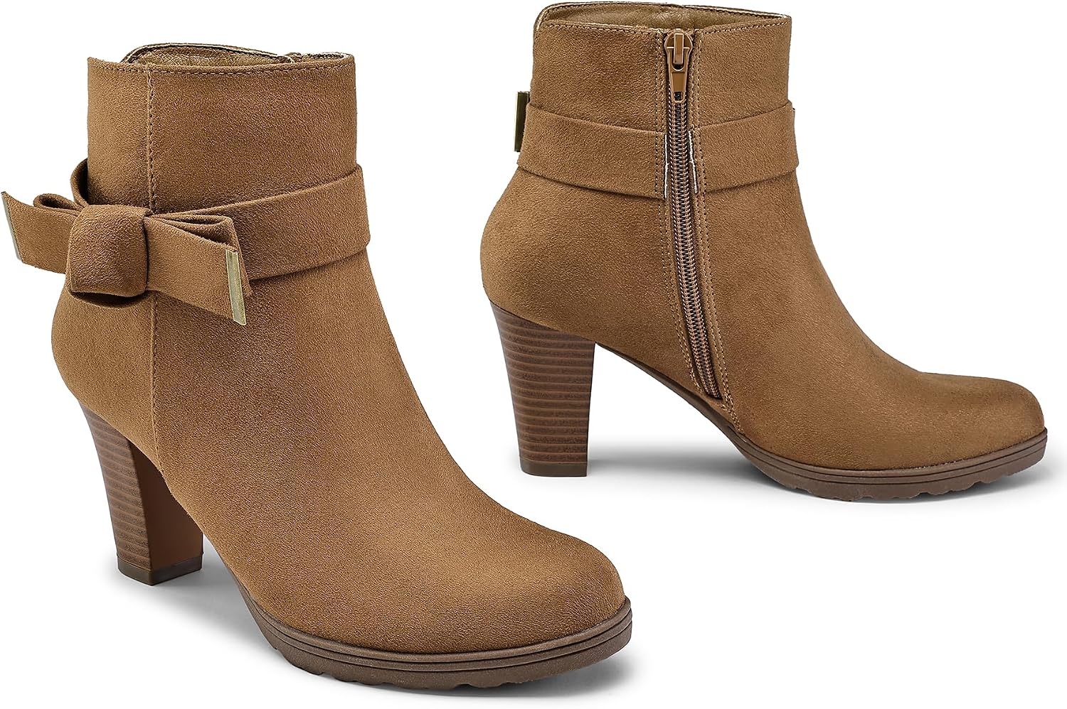 mysoft Women's Ankle Boots Zipper Chunky Stacked Heel Booties image 3