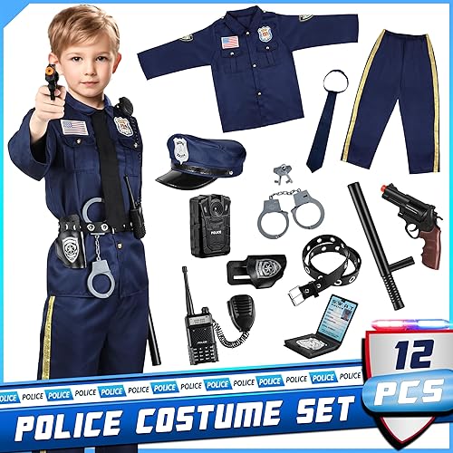 Miniatura 8 de Joycover Disfraz de oficial de policía para niños, uniforme, disfraz de Halloween para niños y niñas, disfraz de policía, kit de juego de rol para