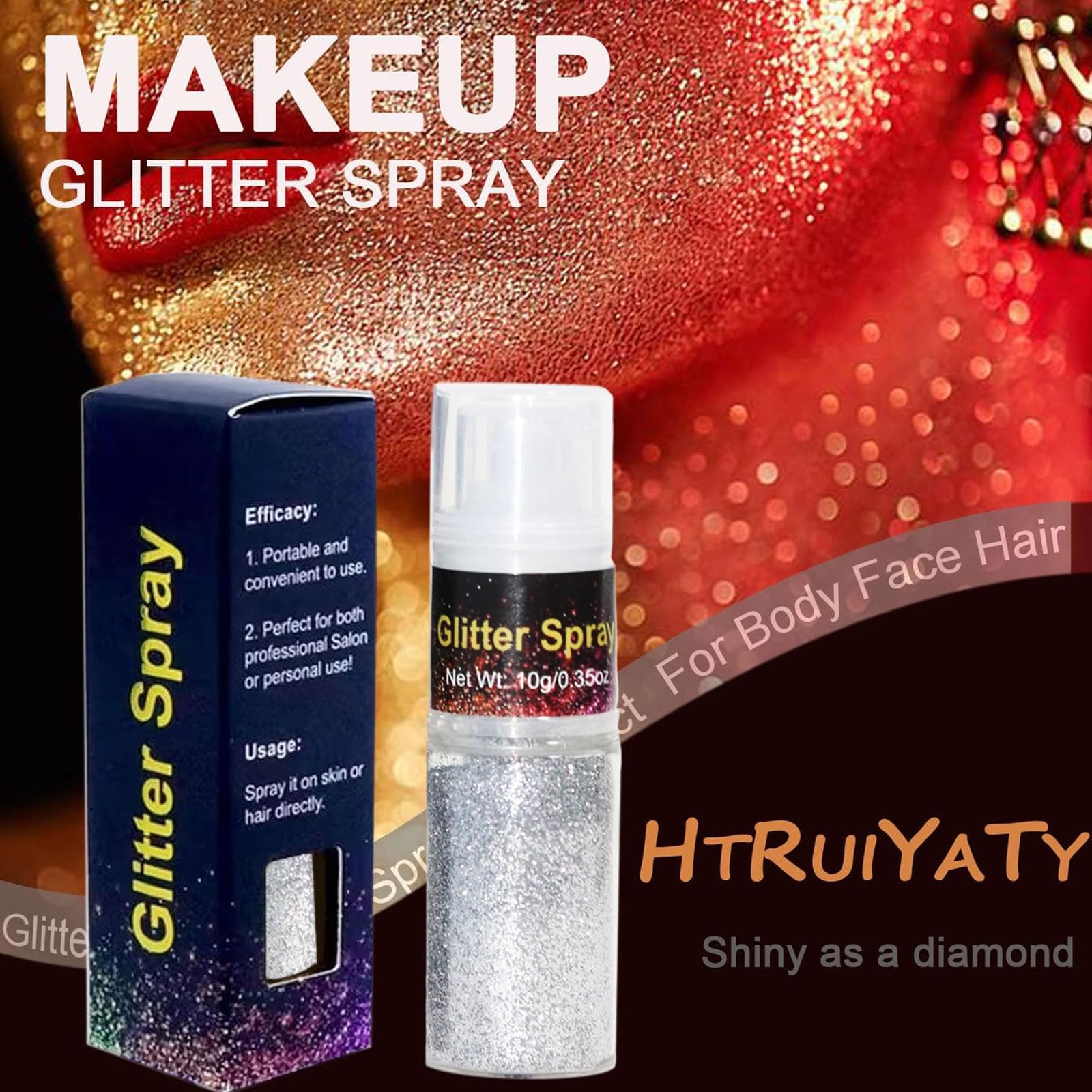 HTRUIYATY Glitter Spray per Corpo,Spray Glitter Brillantini per Capelli Polvere Ultrafine Glitter Make up per Tessuti Cosplay Festival