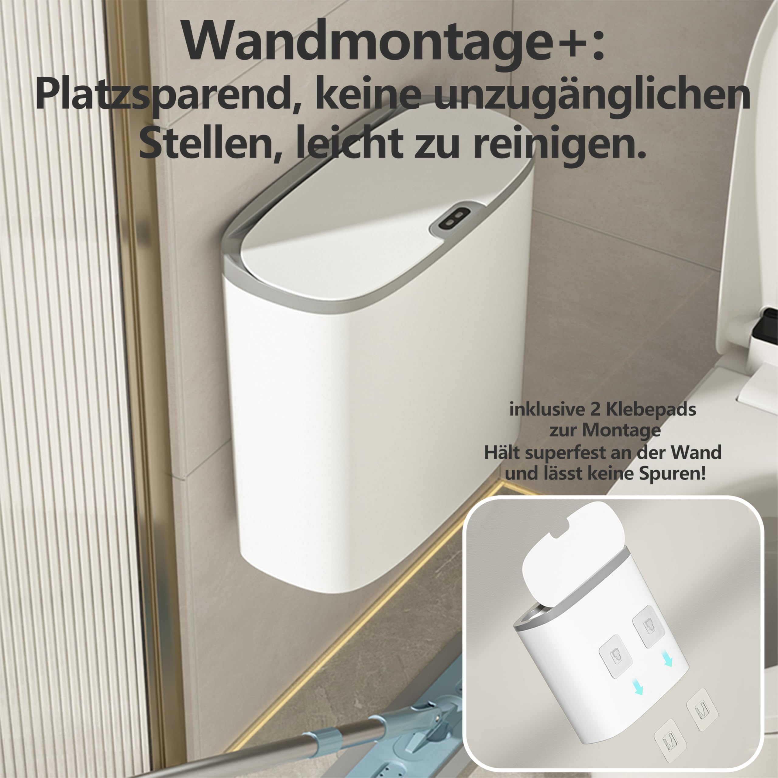 Automatische prullenbak 12 liter, intelligente vuilnisbak met bewegingsmelder en afvalemmer, keuken, hotel (wit), kantoor