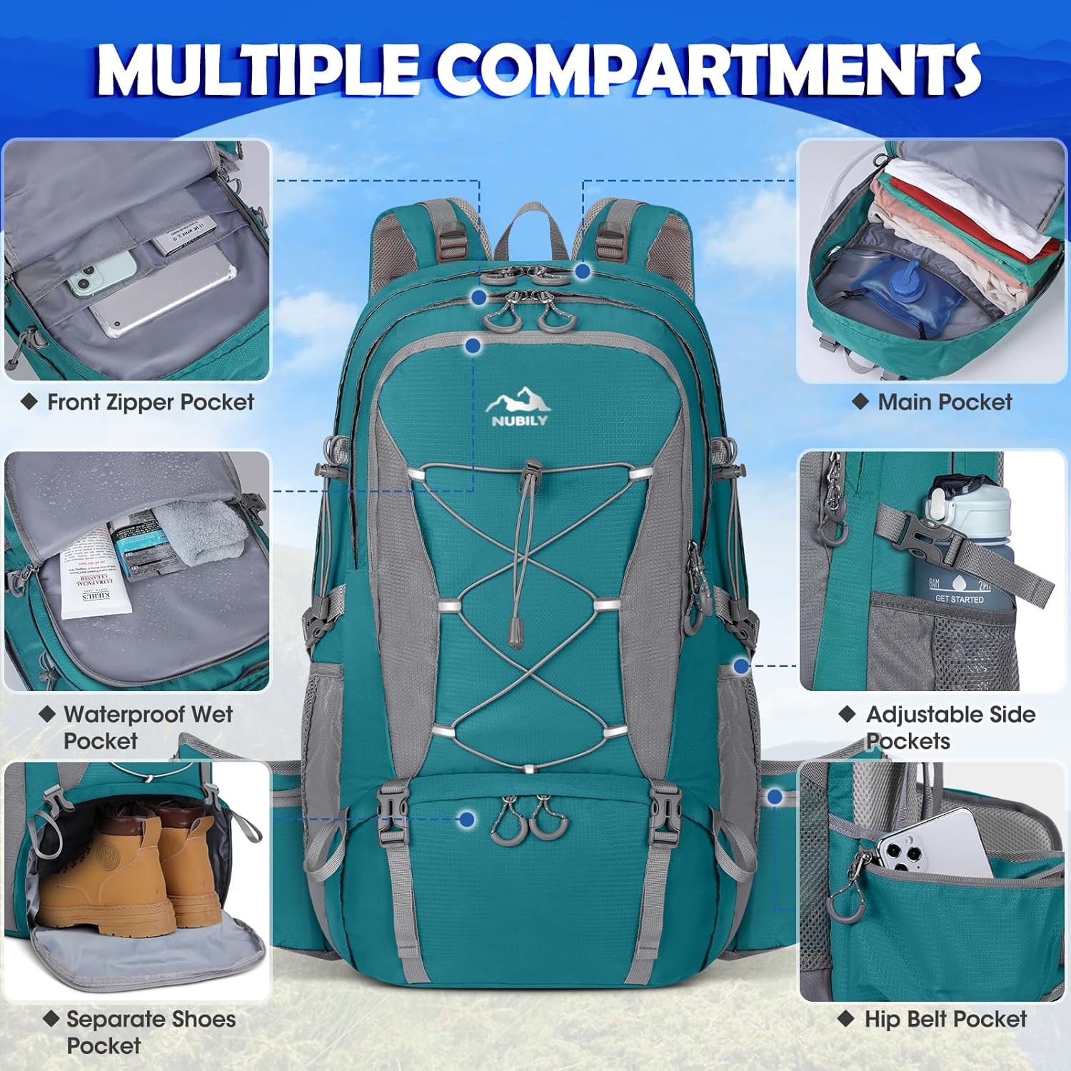 NUBILY 50L Hiking Backpack Waterproof Camping Backpack for Men Women Lightweight HIking Daypack Outdoor Travel Daypack - Image 4