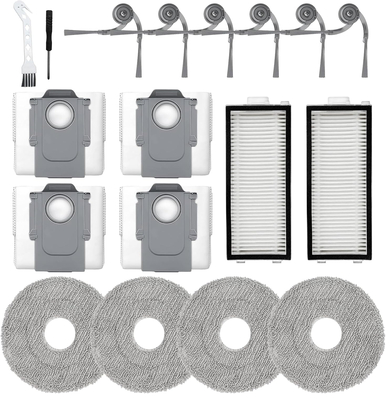 Chuancheng 18PCS Accessories Kits for Roborock Saros Z70 Vacuum Cleaner, Replacement Parts 2 Filters, 4 Wipes, 6 Side Brushes, 4 Dust Bags,1 Cleaning Tool, 1 Screwdrivers