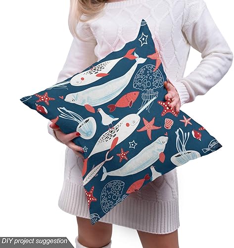 Vista 197 de Ambesonne Tela beige de The Yard, ilustración contemporánea de animales marinos en estilo retro, arte de caballito de mar de cangrejo de pulpo, tela